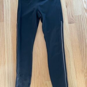Athleta black legging with side leg rose gold zippers